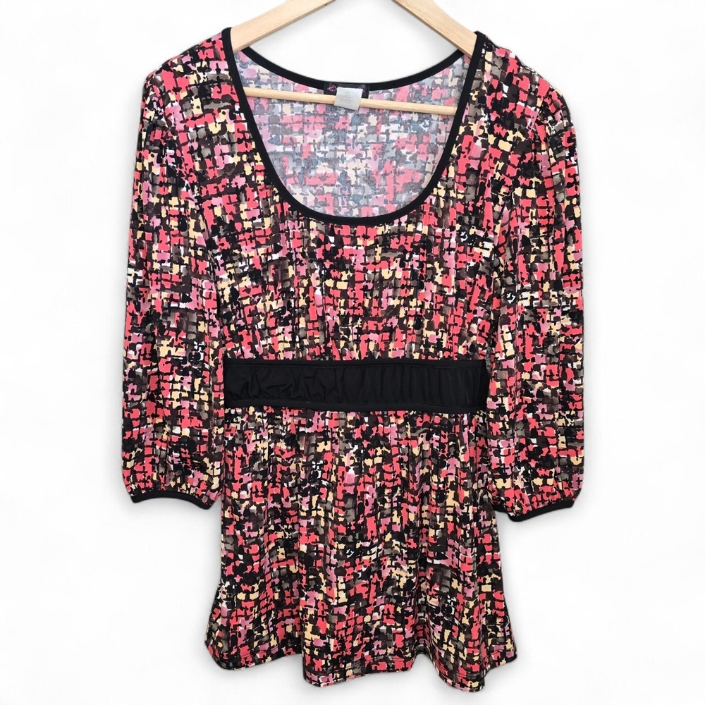 Cocomo Top Womens PXL Petite XL Pink Scoop Neck Tie 3/4 Sleeve Blouse Stretch